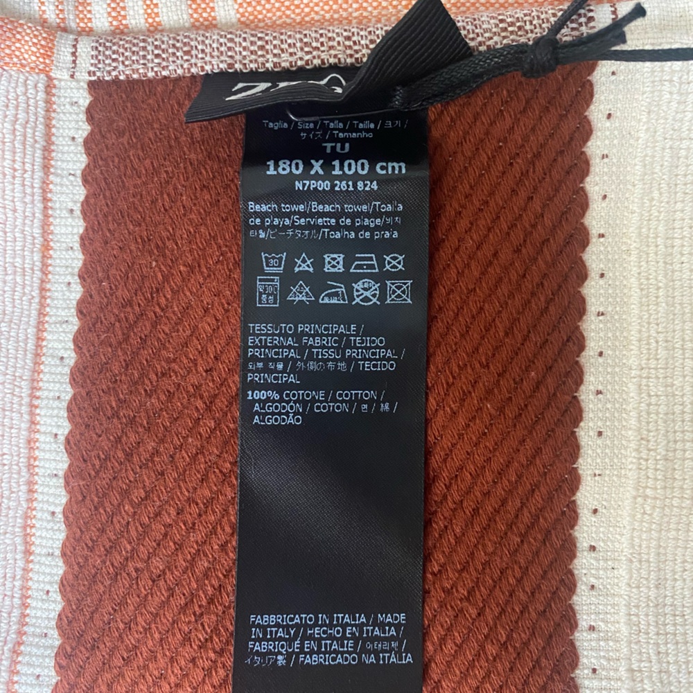 ZEGNA Orange & White Striped Beach Towel - Picture 4 of 6